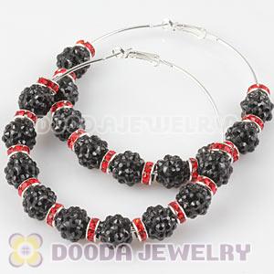 70mm Basketball Wives Black Rhinestone Crystal Ball Hoop Earrings Wholesale