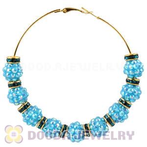 70mm Basketball Wives Blue Rhinestone Crystal Ball Hoop Earrings Wholesale