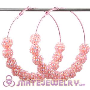 Wholesale 70mm Basketball Wives Pink Rhinestone Hoop Earrings  