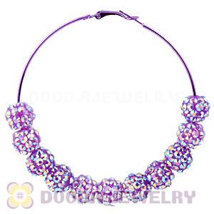 70mm Basketball Wives Purple Rhinestone Crystal Ball Hoop Earrings Wholesale