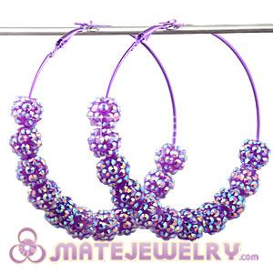 Wholesale 70mm Basketball Wives Purple Rhinestone Hoop Earrings  