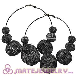 Wholesale 70mm Black Basketball Wives Mesh Hoop Earrings 