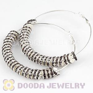 70mm Basketball Wives Black Crystal Spacer Hoop Earrings Wholesale 
