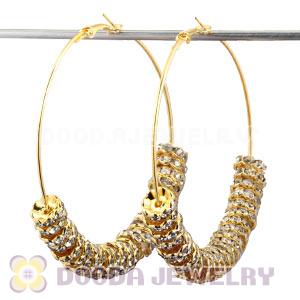 70mm Gold Basketball Wives Crystal Spacer Hoop Earrings Wholesale 