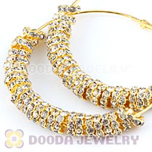 70mm Gold Basketball Wives Crystal Spacer Hoop Earrings Wholesale 