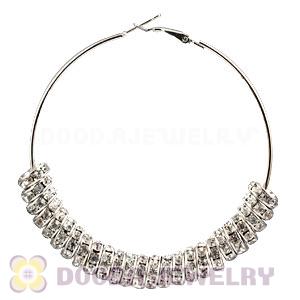 70mm Basketball Wives White Crystal Spacer Hoop Earrings Wholesale 