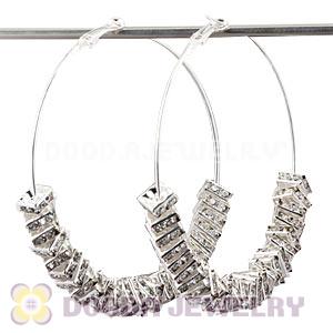 70mm Basketball Wives White Crystal Spacer Hoop Earrings Wholesale 