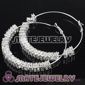 70mm Basketball Wives Hoop Earrings With White Crystal Spacer Beads 