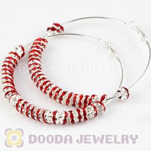 70mm Basketball Wives Red Crystal Spacer Hoop Earrings Wholesale 