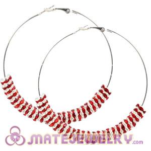 70mm Basketball Wives Hoop Earrings With Red Crystal Spacer Beads 
