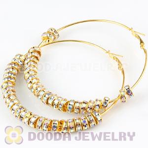 70mm Gold Basketball Wives Crystal Spacer Hoop Earrings Wholesale 