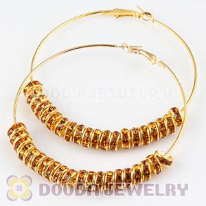 70mm Gold Basketball Wives Crystal Spacer Hoop Earrings Wholesale 