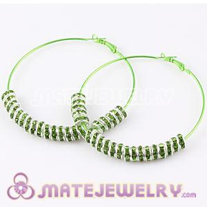 70mm Basketball Wives Hoop Earrings With Green Crystal Spacer Beads 
