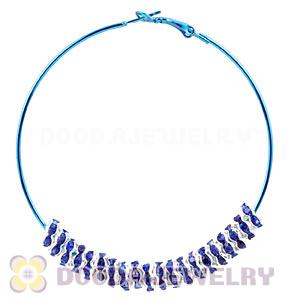 70mm Basketball Wives Blue Crystal Spacer Hoop Earrings Wholesale 