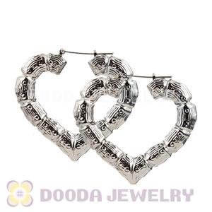 65×60mm Basketball Wives Black Bamboo Heart Hoop Earrings Wholesale 