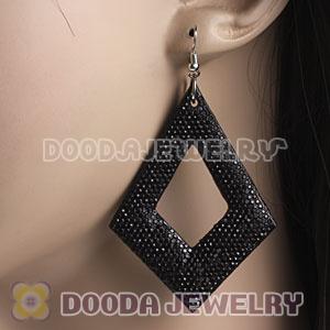 Basketball Wives Diamond Bamboo Black Crystal Hoop Earrings Wholesale 