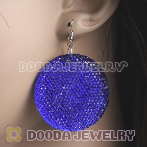 Basketball Wives Round Bamboo Blue Crystal Hoop Earrings Cheap