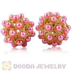 16mm Gold Alloy Basketball Wives Beads With Pink ABS Pearl Wholesale 