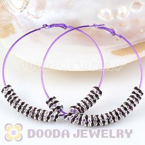 70mm Basketball Wives Purple Crystal Spacer Hoop Earrings Wholesale 