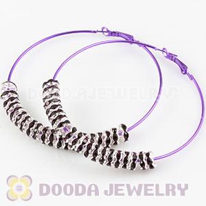 70mm Basketball Wives Purple Crystal Spacer Hoop Earrings Wholesale 