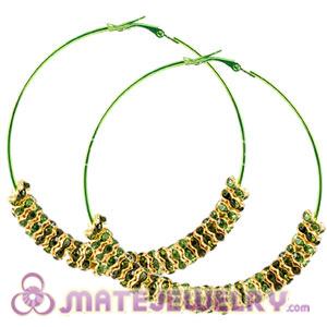 70mm Basketball Wives Hoop Earrings With Green Crystal Spacer Beads 