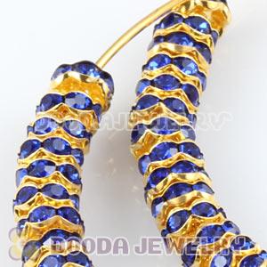 70mm Gold Basketball Wives Blue Crystal Spacer Hoop Earrings Wholesale 