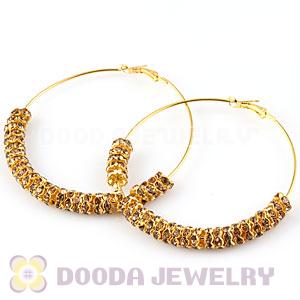 70mm Gold Basketball Wives Crystal Spacer Hoop Earrings Wholesale 
