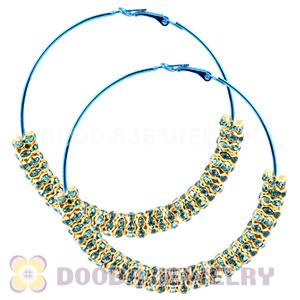 70mm Basketball Wives Blue Crystal Spacer Hoop Earrings Wholesale 