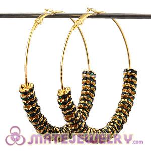 70mm Gold Basketball Wives Hoop Earrings With Crystal Spacer Beads 