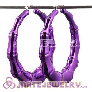 Wholesale 80mm Purple Basketball Wives Bamboo Hoop Earrings 