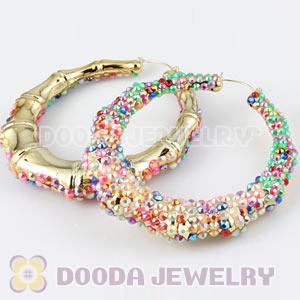 Cheap 80mm Basketball Wives Bamboo Crystal Hoop Earrings Wholesale