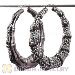 Cheap 80mm Grey Basketball Wives Bamboo Crystal Hoop Earrings Wholesale