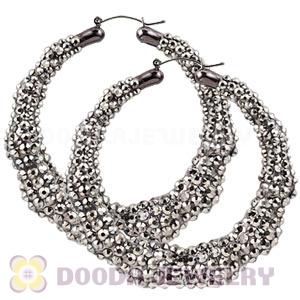 80mm Grey Basketball Wives Bamboo Crystal Hoop Earrings Wholesale