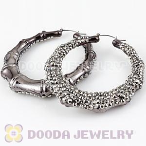 Cheap 80mm Grey Basketball Wives Bamboo Crystal Hoop Earrings Wholesale