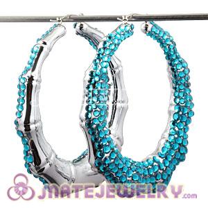 Wholesale 80mm Blue Basketball Wives Bamboo Crystal Hoop Earrings 