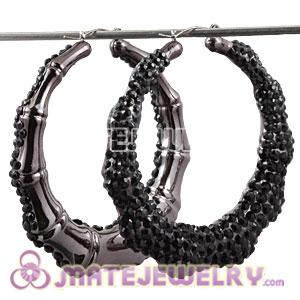 Wholesale 80mm Black Basketball Wives Bamboo Crystal Hoop Earrings 