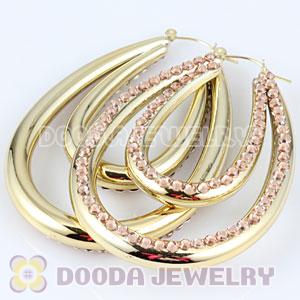 Cheap 50×70mm Gold Basketball Wives Bamboo Crystal Hoop Earrings Wholesale