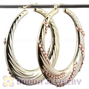 Cheap 60mm Gold Basketball Wives Bamboo Crystal Hoop Earrings Wholesale