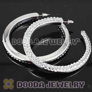 Cheap 65mm Silver Basketball Wives Bamboo Crystal Hoop Earrings Wholesale