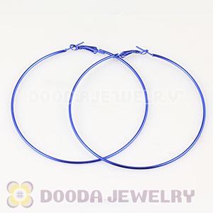 80mm Plated Blue Basketball Wives Plain Hoop Earrings Wholesale
