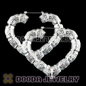 65×60mm Platinum Plated Basketball Wives Bamboo Heart Hoop Earrings Wholesale 