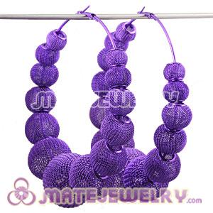 Wholesale 90mm Purple Basketball Wives Mesh Hoop Earrings 