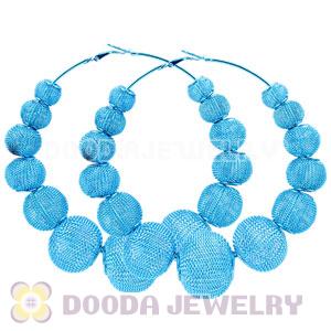 90mm Blue Basketball Wives Mesh Hoop Earrings Wholesale