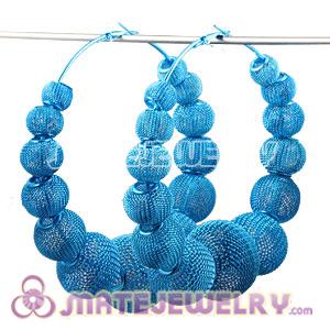 Wholesale 90mm Blue Basketball Wives Mesh Hoop Earrings 