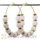 70mm Basketball Wives White Rhinestone Crystal Ball Hoop Earrings Wholesale