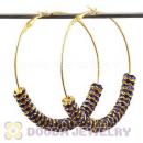70mm Gold Basketball Wives Blue Crystal Spacer Hoop Earrings Wholesale
