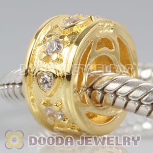 Gold Plated European Style Silver Beads with Stone