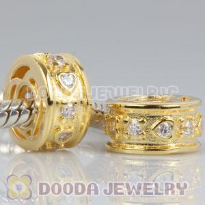 Gold Plated European Style Silver Beads with Stone