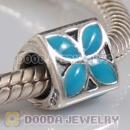 925 Sterling Silver Jewelry 4 Petal Flower Bead with Blue Enamel