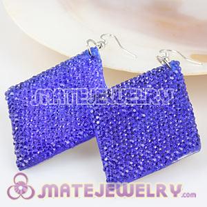 Wholesale Basketball Wives Blue Crystal Diamond Bamboo Hoop Earrings 
